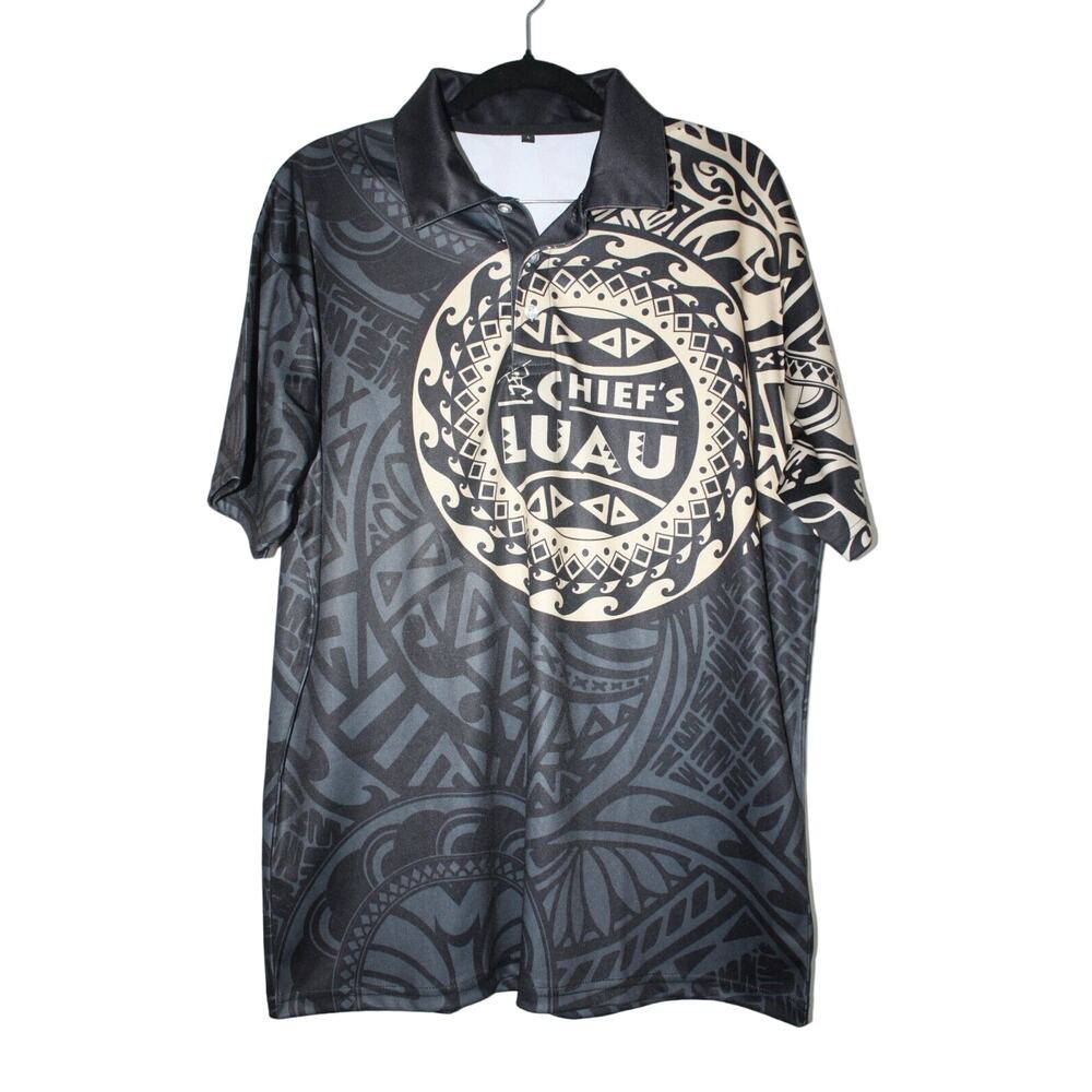 Hawaiian Chief's Luau Men's‎ Large Polo Shirt Short Sleeve Graphic V-Neck